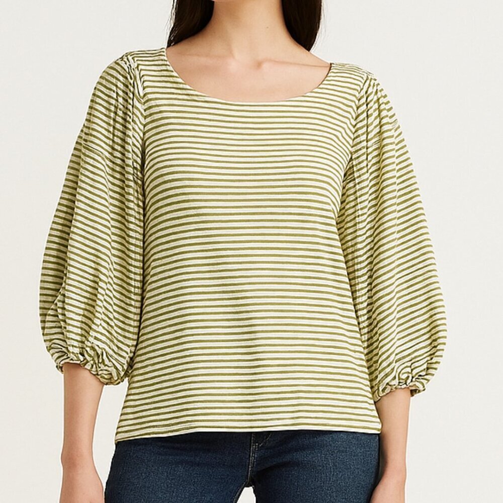 Eri + Ali Striped Puff Sleeve Top XS Cottagecore Preppy